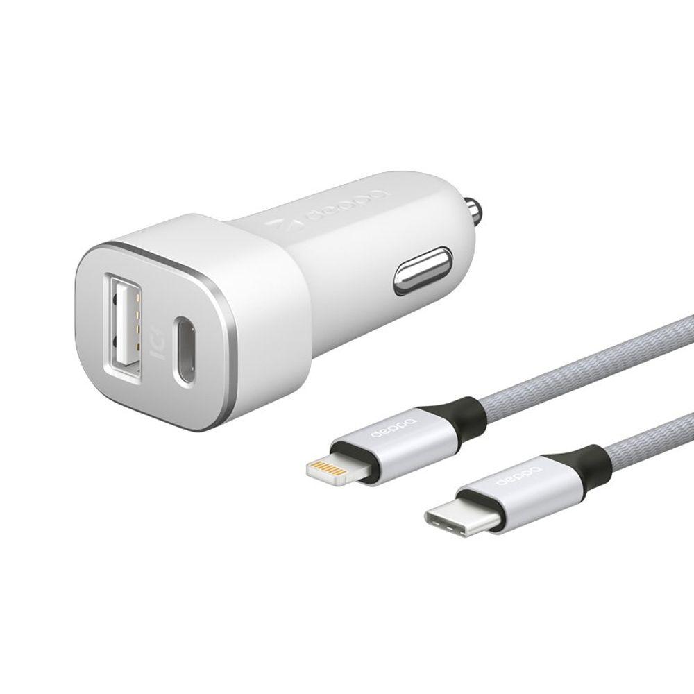 Зарядное устройство автомобильное Deppa USB Type-C + USB A, PD 3.0 + Lightning (MFI), 18Вт, белый - 0