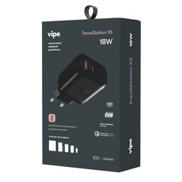 Зарядное устройство сетевое Vipe Travel Station XS, 18Вт, черный— фото №1