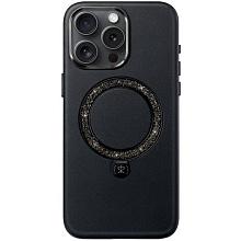 Чехол-накладка PYNANA Dancing Circle для iPhone 16 Pro Max, экокожа, черный - 0