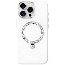 Чехол-накладка PYNANA Dancing Circle Luxury для iPhone 16 Pro Max, экокожа, белый жемчуг - 0