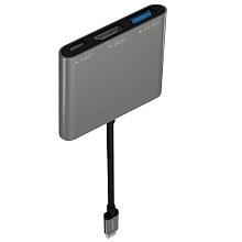 Адаптер мультипортовый PERO MH08 3 в 1, серый - 0