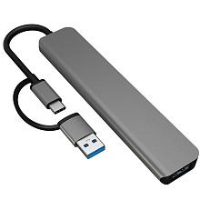 Адаптер мультипортовый PERO MH07 7 в 1, серый - 3